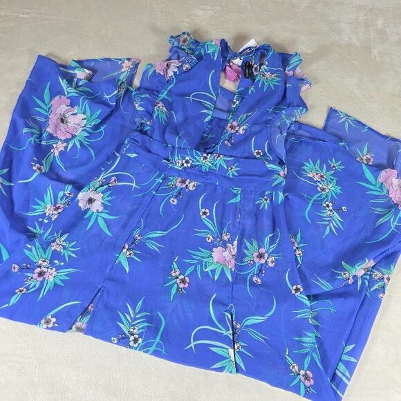 America & Beyond L Blue Boho Coverup Dress High Split Summer Beach Vacation Tie - Picture 1 of 10